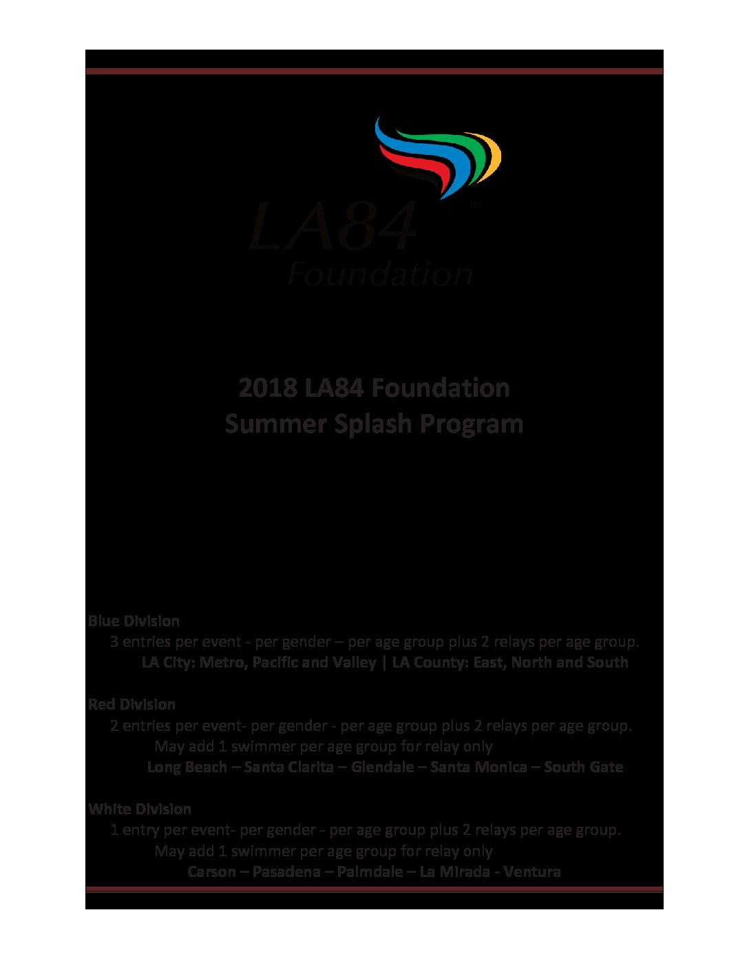 2018 Summer Splash Swim Coaches Manual La84 Foundation - 2018 summer splash swim coaches manual