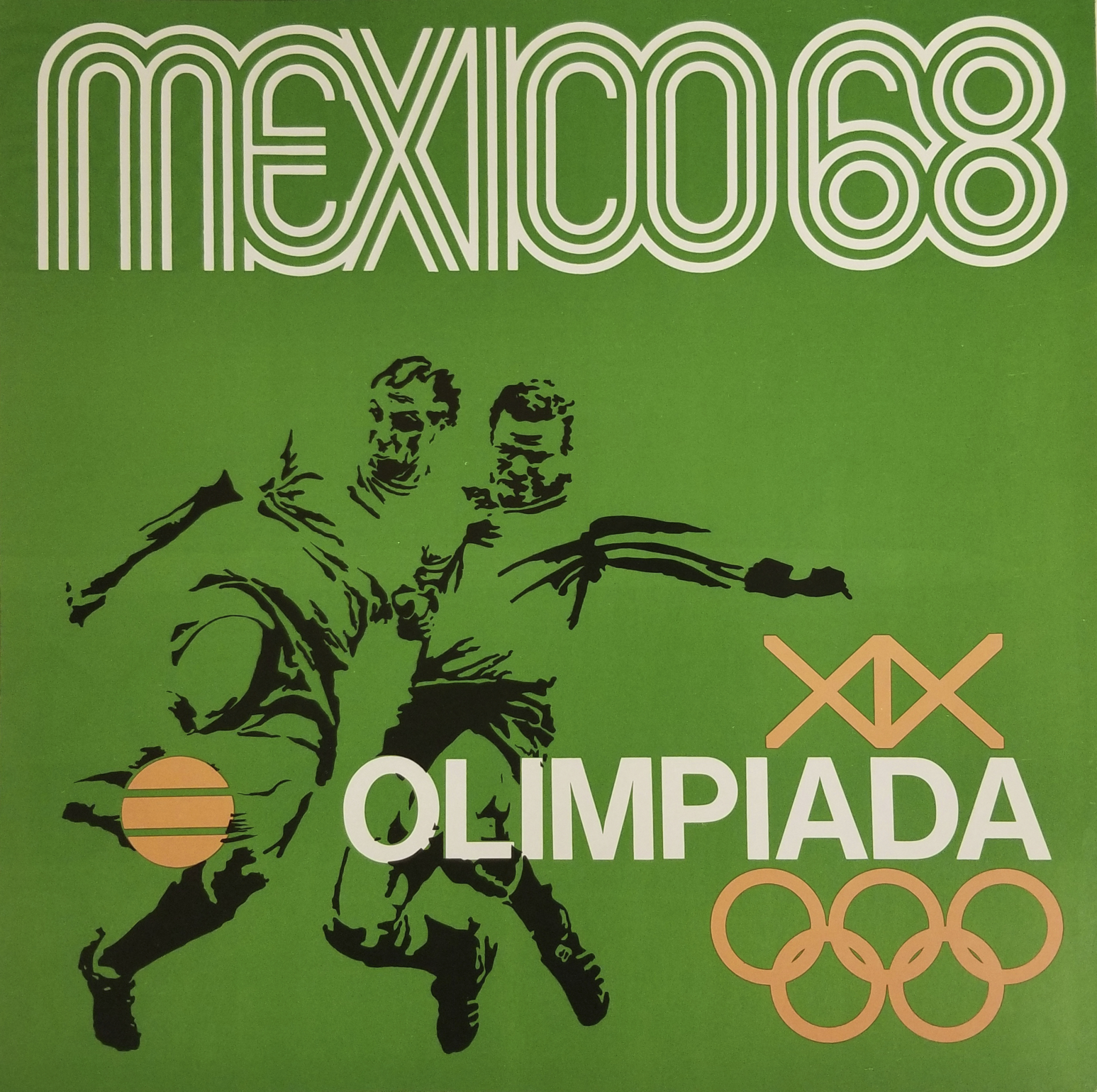 Mexico 68 XIX Olimpiada Sports Poster, Soccer. Offset lithograph 12 x 12  inches Comité Organizador de la XIX Olimpida Impresa de Industria Y  Comercio, S.A. - LA84 Foundation