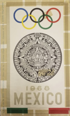 XIX Olimpiada Mexico Advertising Poster. Offset Lithograph 37 ½ x 37 ½ inches Comité Organizador de la XIX Olimpida Departmento de Diseño Impresa en Mexico Por Impresos Automaticos de Mexico, S.A.